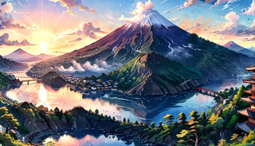mountain landscape,mountainous landscape,mountain scene,mountain sunrise,landscape background,mountains,mountain world,mountain lake,high mountains,mountain,mountain and sea,autumn mountains,mountain range,mountainlake,mountain peak,the landscape of the mountains,giant mountains,mountain view,mountain mountains,alpine lake,Anime,Anime,Traditional