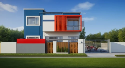 modern house,modern architecture,cubic house,build by mirza golam pir,shipping containers,3d rendering,cube house,contemporary,residential house,two story house,mid century house,smart house,exterior decoration,shipping container,modern style,house painting,frame house,colorful facade,house shape,mondrian,Photography,General,Realistic