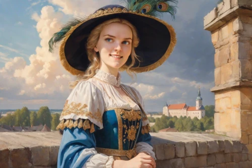 girl in a historic way,woman holding pie,woman with ice-cream,portrait of a girl,portrait of a woman,eufiliya,girl with bread-and-butter,puszta,girl in a long dress,romantic portrait,iulia hasdeu castle,fantasy portrait,the hat of the woman,tasmiarka,portrait of christi,cockerel,bonifacja,artist portrait,hohenzollern,girl on the river,Digital Art,Classicism
