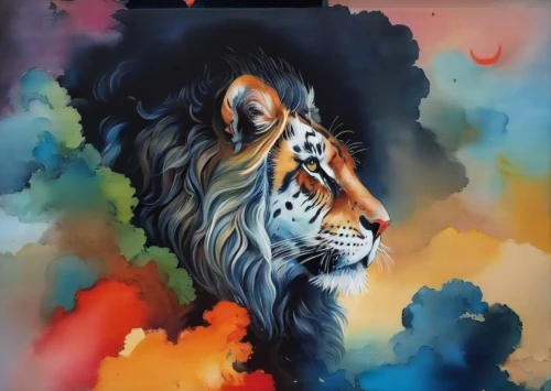 oil painting on canvas,tiger,a tiger,panthera leo,bengal tiger,lion,african lion,art painting,oil painting,glass painting,tigers,tiger head,lion white,royal tiger,asian tiger,oil on canvas,to roar,two lion,roaring,lion number,Illustration,Paper based,Paper Based 04