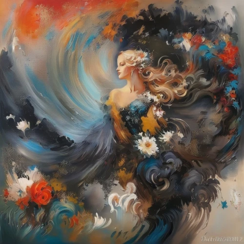 falling flowers,girl in flowers,wreath of flowers,flower painting,floral composition,flora,blue birds and blossom,oil painting on canvas,splendor of flowers,chinese art,girl in a wreath,orange blossom,passion bloom,sunflowers in vase,flowers fall,oil painting,flamenco,scattered flowers,flower of passion,kahila garland-lily,Illustration,Paper based,Paper Based 04