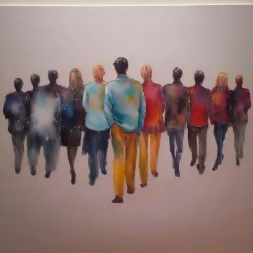 people walking,group of people,figure group,rainbow jazz silhouettes,oil on canvas,collective,graduate silhouettes,seven citizens of the country,pedestrian,pentecost,audience,mannequin silhouettes,oil painting on canvas,migration,popular art,walking man,color pencil,art exhibition,art,a pedestrian,Illustration,Paper based,Paper Based 04
