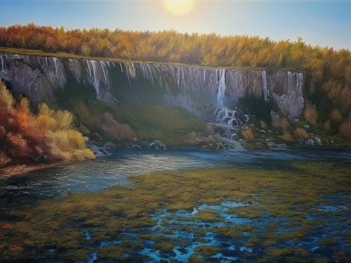 falls of the cliff,fall landscape,brown waterfall,wasserfall,falls,world digital painting,water falls,bond falls,autumn landscape,autumn background,ash falls,ilse falls,tower fall,fantasy landscape,waterfall,skogafoss,godafoss,bridal veil fall,cascade,bow falls,Illustration,Paper based,Paper Based 04