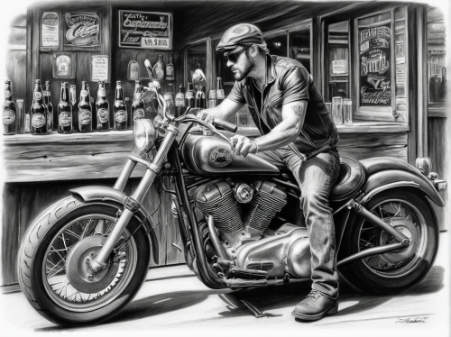 biker,harley davidson,harley-davidson,motorcyclist,motorcycle,motorcycles,cafe racer,panhead,motorbike,motorcycle racer,motorcycling,black motorcycle,old motorcycle,ride out,chopper,harley,vintage drawing,pencil drawings,rockabilly,motorcycle drag racing,Illustration,Black and White,Black and White 35