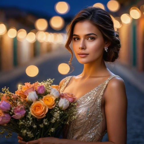 beautiful girl with flowers,romantic look,romantic portrait,quinceañera,bridesmaid,holding flowers,golden weddings,girl in flowers,wedding photo,bridal jewelry,with roses,bridal,with a bouquet of flowers,silver wedding,debutante,romantic rose,wedding flowers,flower girl,indian bride,wedding photography,Photography,General,Commercial