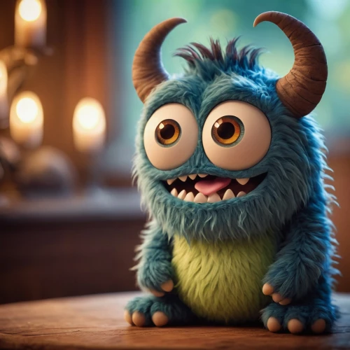stitch,cute cartoon character,three eyed monster,child monster,knuffig,cuthulu,imp,krampus,glowworm,monster's inc,anthropomorphic,disney character,anthropomorphized animals,the mascot,blue monster,mascot,wicket,daemon,surprised,anthropomorphized,Photography,General,Cinematic
