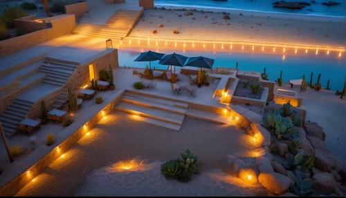 landscape lighting,dunes house,cabo san lucas,ambient lights,beach bar,beach restaurant,pool bar,firepit,hacienda,beach furniture,aquarium lighting,fire pit,roof top pool,visual effect lighting,beach house,beach resort,landscape design sydney,holiday villa,3d rendering,fireplaces,Photography,General,Realistic