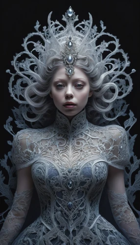 the snow queen,white rose snow queen,ice queen,filigree,the enchantress,hoarfrost,suit of the snow maiden,eternal snow,fantasy portrait,priestess,ice princess,white lady,medusa,dryad,queen cage,queen of the night,fairy queen,blue enchantress,celtic queen,elven,Photography,Artistic Photography,Artistic Photography 11