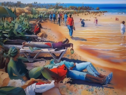 people on beach,cuba beach,beach landscape,beach restaurant,el mar,christmas on beach,khokhloma painting,fishermen,coconuts on the beach,kohphangan,vietnam,beach goers,beach bar,playa francesca,caribbean beach,brazilian beach,sunrise beach,seaside resort,pétanque,coastal landscape,Illustration,Paper based,Paper Based 04