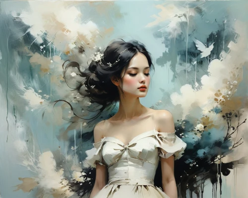 girl in a wreath,mystical portrait of a girl,fairy queen,white butterflies,flower fairy,fantasy portrait,faerie,the angel with the veronica veil,faery,baroque angel,vintage angel,girl in flowers,fairy,white lady,white butterfly,scent of jasmine,white feather,jasmine blossom,romantic portrait,tulle,Conceptual Art,Fantasy,Fantasy 10