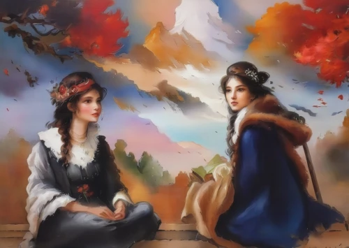 khokhloma painting,hanbok,two girls,oil painting on canvas,art painting,iranian nowruz,painting,kurdistan,kimjongilia,fantasy picture,photo painting,young couple,oil painting,chinese art,folk costumes,world digital painting,oriental painting,korean culture,bougereau,paintings,Illustration,Paper based,Paper Based 04