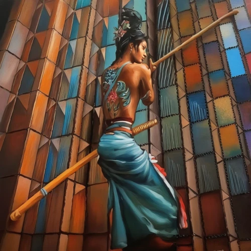 church painting,woman at the well,violin woman,praying woman,glass painting,meticulous painting,sacred art,warrior woman,harp player,woman praying,woman playing violin,indigenous painting,khokhloma painting,woman playing,cellist,wall painting,mural,stained glass windows,girl praying,radha,Illustration,Paper based,Paper Based 04