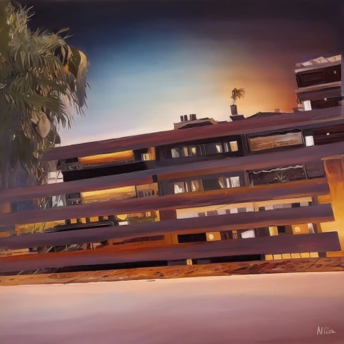 matruschka,burned pier,wooden pier,world digital painting,holiday motel,wooden construction,benches,motel,dunes house,industrial landscape,pallet,desert landscape,pallets,stilt houses,digital painting,wooden houses,wooden pallets,deckchairs,lifeguard tower,stilt house,Illustration,Paper based,Paper Based 04