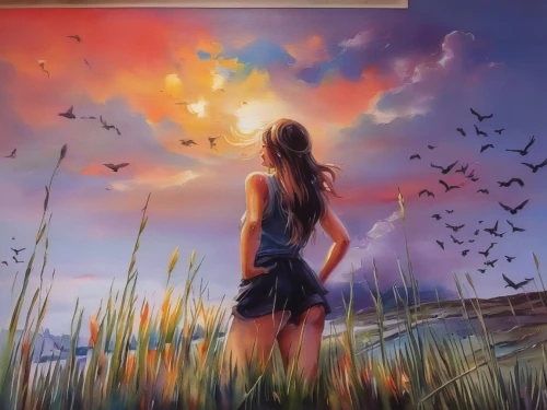 landscape background,art painting,oil painting on canvas,love background,fantasy picture,photo painting,creative background,world digital painting,oil painting,fantasy art,girl walking away,butterfly background,background image,musical background,springtime background,background view nature,music background,colorful background,painting technique,mermaid background,Illustration,Paper based,Paper Based 04