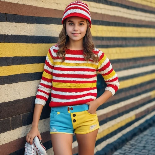 girl wearing hat,horizontal stripes,retro girl,girl in t-shirt,stripes,fashionable girl,striped background,knitted cap with pompon,stripe,beret,young model istanbul,fashion girl,gap kids,striped,striped socks,pippi longstocking,beanie,candy cane stripe,street fashion,cute clothes,Photography,General,Realistic