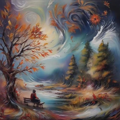 autumn landscape,autumn background,fall landscape,autumn idyll,autumn forest,autumn theme,oil painting on canvas,autumn trees,autumn tree,autumn scenery,the autumn,autumn mountains,forest landscape,art painting,autumn walk,oil painting,the trees in the fall,autumn day,autumn decoration,fantasy landscape,Illustration,Paper based,Paper Based 04