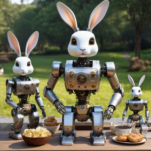 easter brunch,plug-in figures,robots,robotics,minibot,bot training,droids,toy photos,family picnic,breakfast table,breakfast buffet,kids' meal,garden breakfast,figurines,bot,tea party,anthropomorphized animals,serveware,easter theme,arrowroot family,Photography,General,Realistic