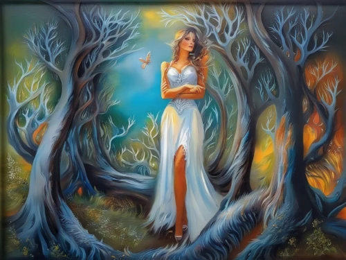 girl with tree,dryad,faerie,oil painting on canvas,mystical portrait of a girl,fantasy art,celtic woman,mother earth,celtic tree,priestess,sacred fig,fantasy picture,oil painting,celtic harp,the enchantress,art painting,faery,girl in a long dress,enchanted forest,argan tree,Illustration,Paper based,Paper Based 04