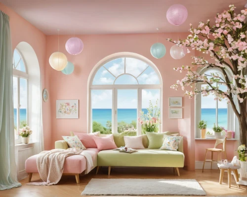 nursery decoration,the little girl's room,pink balloons,baby room,easter décor,children's bedroom,kids room,easter theme,great room,pastel colors,colorful balloons,beauty room,children's room,decorates,danish room,bedroom,flower wall en,nursery,soft pastel,bay window,Illustration,Japanese style,Japanese Style 19