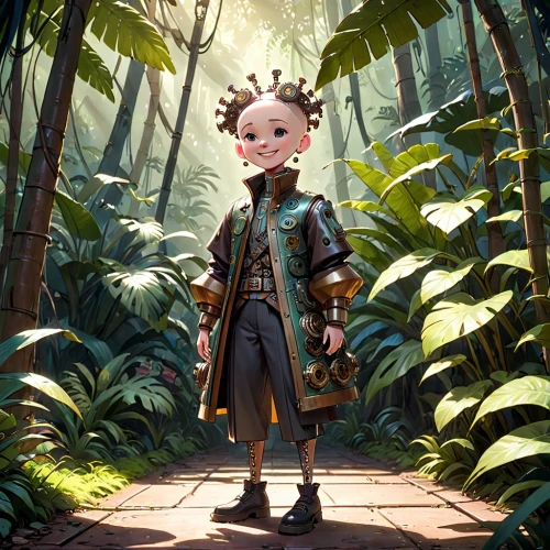 adventurer,fantasy portrait,kids illustration,forest clover,farmer in the woods,child fairy,child portrait,forest man,the wanderer,woodland,scandia gnome,forest walk,in the forest,fairy tale character,wood elf,cg artwork,game illustration,wander,world digital painting,wanderer,Anime,Anime,Cartoon