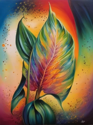 bird of paradise,flower bird of paradise,oil painting on canvas,watercolor leaves,colorful tree of life,watercolor leaf,bird of paradise flower,colorful leaves,tropical leaf,flower painting,psychedelic art,canna lily,heliconia,pachamama,lotus leaf,glass painting,color feathers,peace lilies,art painting,aurora butterfly,Illustration,Paper based,Paper Based 04