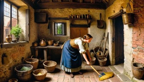 girl in the kitchen,victorian kitchen,tinsmith,woman at the well,potter's wheel,blacksmith,vintage kitchen,shoemaking,girl with bread-and-butter,the kitchen,basket maker,pottery,girl in a historic way,candlemaker,woman playing,girl with a wheel,laundress,woman house,kitchen interior,woman holding pie,Art,Classical Oil Painting,Classical Oil Painting 41