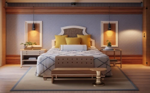 japanese-style room,bedroom,guest room,canopy bed,bed frame,3d rendering,sleeping room,four-poster,render,guestroom,bed,3d render,crown render,boutique hotel,four poster,modern room,ryokan,wooden beams,bed linen,patterned wood decoration,Photography,General,Commercial