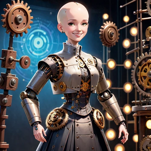 steampunk,clockmaker,mechanical,engineer,cog,watchmaker,librarian,cyborg,inventor,metropolis,sci fiction illustration,electron,clockwork,steampunk gears,vector girl,automation,cybernetics,bot,cg artwork,minibot,Anime,Anime,Cartoon