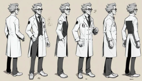 cartoon doctor,trench coat,theoretician physician,medical illustration,white coat,doctor,physician,male poses for drawing,doctors,ship doctor,male nurse,overcoat,tall man,chef's uniform,costume design,frock coat,long coat,medical staff,nurse uniform,scientist,Unique,Design,Character Design