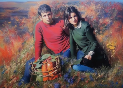 young couple,oil painting,oil painting on canvas,autumn decoration,girl and boy outdoor,photo painting,the autumn,autumn icon,seasonal autumn decoration,autumn idyll,art painting,fall picture frame,in the autumn,autumn theme,round autumn frame,harvest festival,iranian nowruz,italian painter,basket of apples,romantic portrait,Illustration,Paper based,Paper Based 04