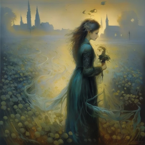 cinderella,candlemaker,fantasy picture,blue rose,gothic portrait,girl with a dolphin,way of the roses,romantic portrait,rosa ' amber cover,yellow rose,mystical portrait of a girl,scent of roses,yellow rose background,kelpie,fantasy portrait,fantasy art,la violetta,fantasia,candlemas,romantic scene,Illustration,Realistic Fantasy,Realistic Fantasy 16