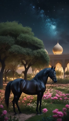 arabian horses,arabian horse,ramadan background,rem in arabian nights,fantasy picture,arabic background,unicorn background,black horse,thoroughbred arabian,equine,beautiful horses,fantasy landscape,world digital painting,the horse at the fountain,dream horse,quasr al-kharana,arabian,fantasy art,caravansary,horse stable,Conceptual Art,Fantasy,Fantasy 11