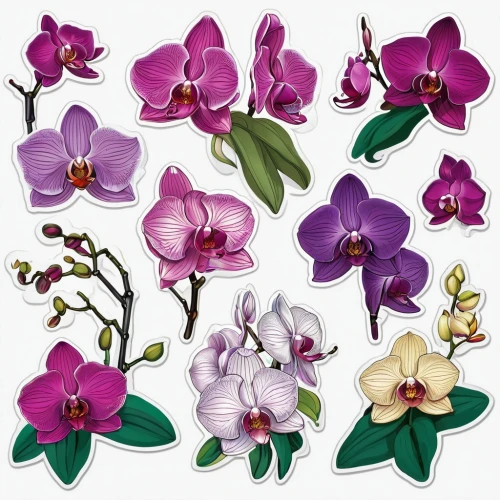 flowers png,phalaenopsis,orchids,moth orchid,mixed orchid,illustration of the flowers,phalaenopsis equestris,phalaenopsis sanderiana,lilac orchid,orchids of the philippines,orchid,wild orchid,cattleya,flower illustration,cartoon flowers,lathyrus sativus,jakaranda petals,rubiaceae family,laelia,spathoglottis,Unique,Design,Sticker