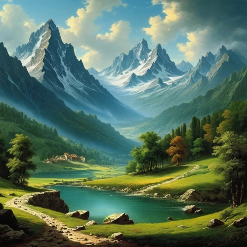 landscape background,mountain landscape,mountainous landscape,mountain scene,fantasy landscape,landscape mountains alps,mountain valleys,nature landscape,mountainous landforms,the landscape of the mountains,mountain pasture,mountain range,beautiful landscape,forest landscape,mountain valley,mountains,high landscape,natural landscape,mountain meadow,fantasy picture,Art,Classical Oil Painting,Classical Oil Painting 25