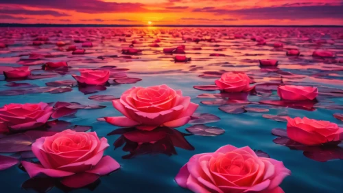 pink water lilies,flower in sunset,water rose,flower water,water lotus,flower background,rose pink colors,pink water lily,splendor of flowers,water flower,sea of flowers,red water lily,lotuses,landscape rose,lotus flowers,water lilies,romantic rose,colorful roses,flowerful desert,noble roses,Photography,General,Fantasy