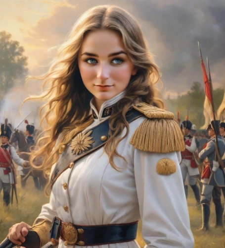 joan of arc,napoleon bonaparte,girl in a historic way,prussian,georgia,balalaika,puszta,patriot,crimea,belarus byn,russia,victoria,fantasy portrait,samara,clécy normandy,eufiliya,miss circassian,eurasian,napoleon,russian,Digital Art,Classicism