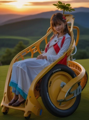 girl with a wheel,tricycle,flower car,benz patent-motorwagen,fruit car,electric scooter,dolly cart,motorized scooter,recumbent bicycle,riding toy,little girl in wind,children's ride,velocipede,scooter riding,joyrider,toy vehicle,e-scooter,trike,motor scooter,open-wheel car,Photography,General,Realistic