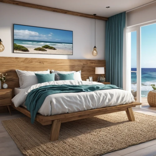 wood and beach,beach furniture,bed frame,wooden pallets,3d rendering,ocean view,seaside view,wooden mockup,sleeping room,modern room,wooden planks,guest room,bedroom,laminated wood,window with sea view,dream beach,guestroom,canopy bed,sand seamless,patterned wood decoration,Photography,General,Realistic