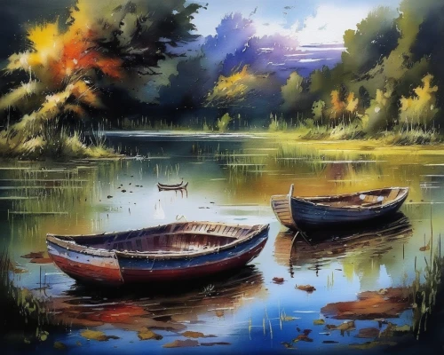 boat landscape,oil painting on canvas,fishing boats,wooden boats,oil painting,wooden boat,rowboats,boats,fishing boat,row boat,art painting,oil on canvas,small boats on sea,row boats,canoes,khokhloma painting,river landscape,rowing boats,picnic boat,boats in the port,Illustration,Paper based,Paper Based 03