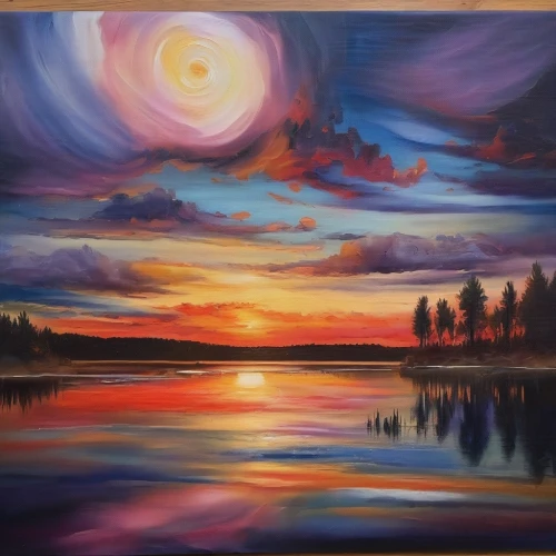oil painting on canvas,painting technique,incredible sunset over the lake,oil on canvas,art painting,oil painting,acrylic paint,evening lake,coast sunset,oil paint,abstract painting,fresh painting,glass painting,painting,indigenous painting,panoramic landscape,acrylic,meticulous painting,art paint,orange sky,Illustration,Paper based,Paper Based 04