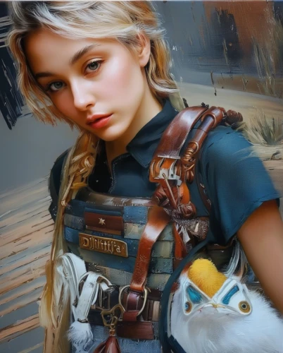 fantasy portrait,world digital painting,girl with gun,fantasy picture,fantasy art,sci fiction illustration,girl with a gun,digital painting,girl in a historic way,girl in overalls,steampunk,piper,retro girl,pilgrim,photo painting,painting technique,ranger,digital art,cg artwork,painter doll,Illustration,Paper based,Paper Based 04