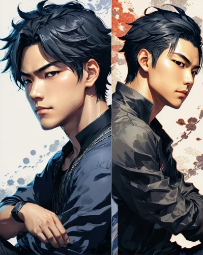 4 seasons,four seasons,shimada,ren,cg artwork,male character,game illustration,color is changable in ps,artist color,illustrations,rosa ' amber cover,main character,banner set,game character,retouch,game characters,two wolves,improvement,day and night,smouldering torches,Illustration,Japanese style,Japanese Style 10