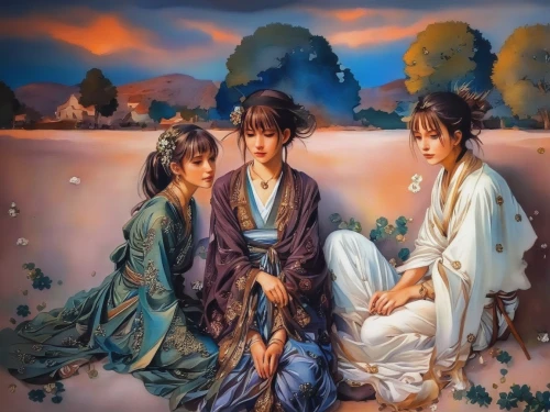 chinese art,oriental painting,the three magi,japanese art,the three graces,korean culture,yi sun sin,mother with children,oil painting on canvas,dongfang meiren,japanese culture,khokhloma painting,luo han guo,kimonos,asian culture,oriental,mother and children,soapberry family,rou jia mo,inner mongolian beauty,Illustration,Paper based,Paper Based 04