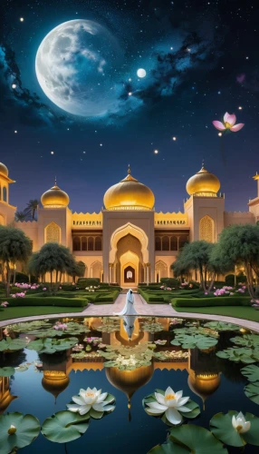 dubai garden glow,hall of supreme harmony,emirates palace hotel,ramadan background,forbidden palace,water palace,arabic background,epcot center,asian architecture,lotus pond,rem in arabian nights,mid-autumn festival,al nahyan grand mosque,oriental painting,sacred lotus,marble palace,orientalism,qasr al watan,lotuses,persian architecture,Conceptual Art,Fantasy,Fantasy 03