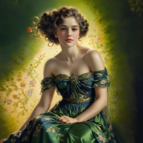 girl in a wreath,mystical portrait of a girl,fantasy portrait,emile vernon,romantic portrait,girl in flowers,lillian gish - female,rosa 'the fairy,shirley temple,linden blossom,vintage female portrait,faery,girl in a long dress,fairy queen,vintage woman,portrait of a girl,background ivy,faerie,portrait background,flora,Photography,Fashion Photography,Fashion Photography 17