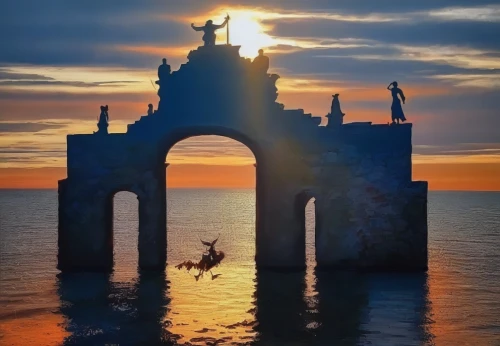 dragon bridge,water castle,doge's palace,trieste,crimea,calabria,victory gate,el arco,heaven gate,fantasy picture,northern seahorse,liguria,bretagne,ghost castle,fairy tale castle,baltic sea,the horse at the fountain,portal,italy liguria,mackinac island,Illustration,Paper based,Paper Based 04