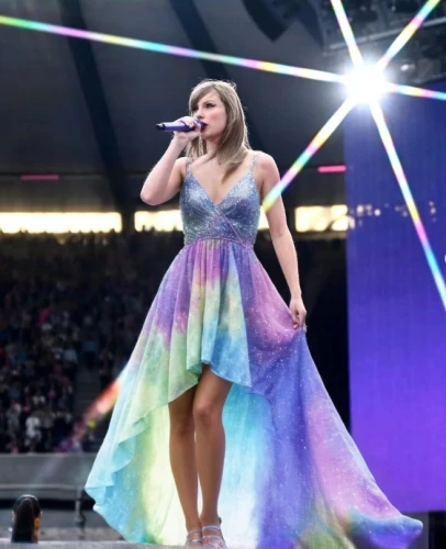 purple dress,torn dress,nice dress,a princess,prismatic,blue dress,fairy queen,performing,angelic,dress,long dress,confetti,colorful,rainbow background,tie dye,party dress,see-through clothing,robe,queen,enchanting