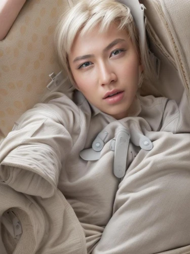 girl in bed,woman on bed,sofa,blonde on the chair,realdoll,blonde woman,blonde woman reading a newspaper,woman laying down,beige,upholstery,neutral color,sofa bed,linen,cushion,relaxed young girl,throw pillow,girl in cloth,female model,pillow,champagne color,Common,Common,Natural