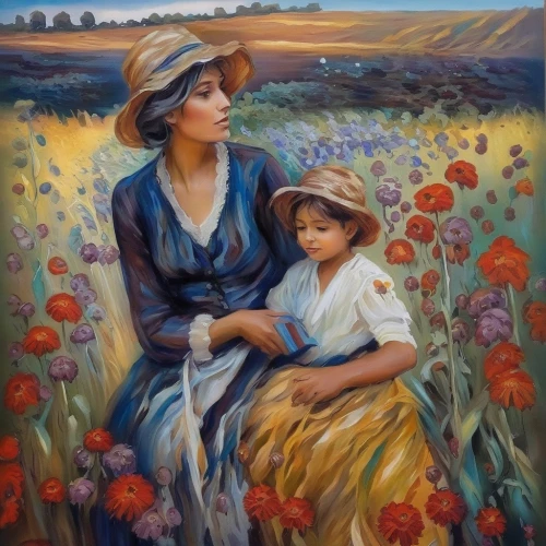 girl picking flowers,little girl and mother,mother with child,picking flowers,mother and child,young couple,oil painting,oil painting on canvas,flower painting,flowers of the field,girl in flowers,flowers field,mother with children,splendor of flowers,mother-to-child,mother's,father with child,oil on canvas,capricorn mother and child,flower field,Illustration,Paper based,Paper Based 04