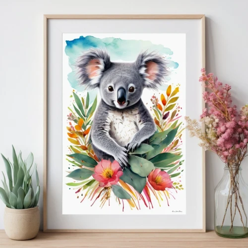 koala,eucalyptus,koalas,cute koala,marsupial,koala bear,floral and bird frame,flower and bird illustration,bennetts wallaby,frame border illustration,lemur,animal portrait,whimsical animals,australian wildlife,quokka,aye-aye,wallaby,frame illustration,tropical bat,rednecked wallaby,Illustration,Abstract Fantasy,Abstract Fantasy 16